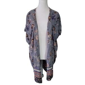 Angie Size S Open Front Blue Foliage Floral Cardigan Short Sleeve Boho Bohemian